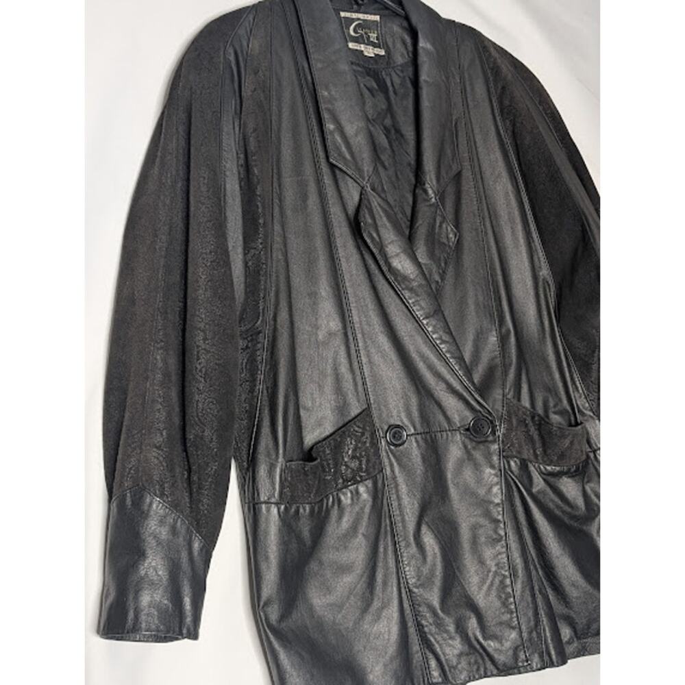 80's Vintage Leather Paisley Jacket G III-GLOBAL IDENTITY Medium Retro Goth - Picture 4 of 14